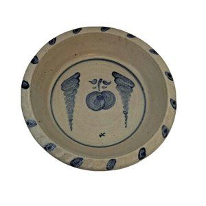Vintage Rowe Pottery Wi Stoneware Salt Glazed Cobalt Pie Plate Cherry